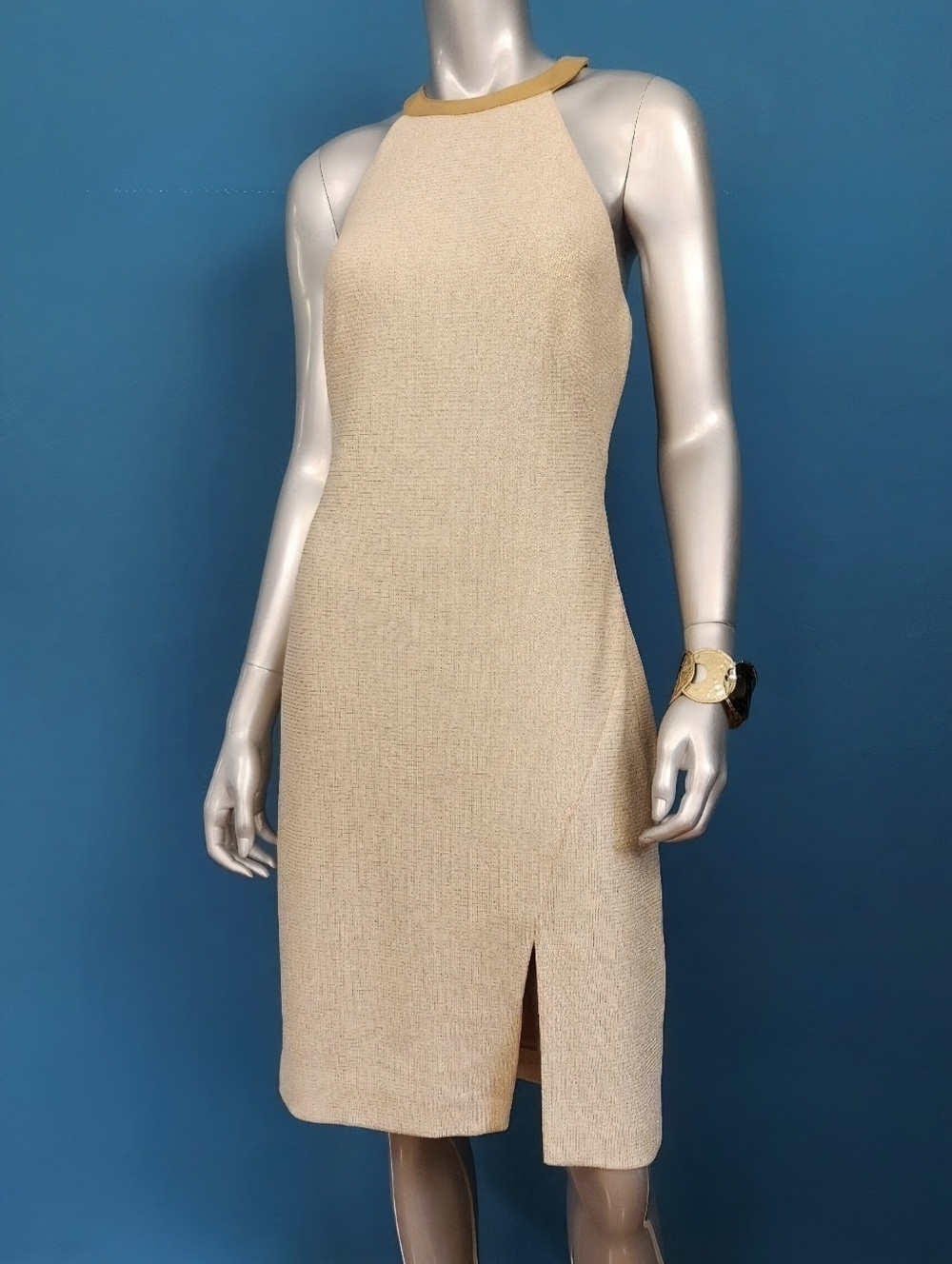 🆕️RALPH by RALPH LAUREN Woven Sheath Halter Dress w/ Genuine Leather Accent NWT